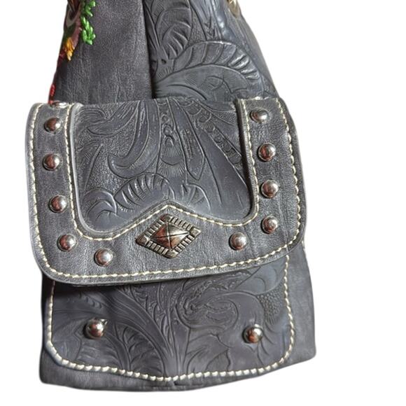 Montana West Floral Embroidered Silver Studded Boho Western Handbag Purse - Picture 6 of 13